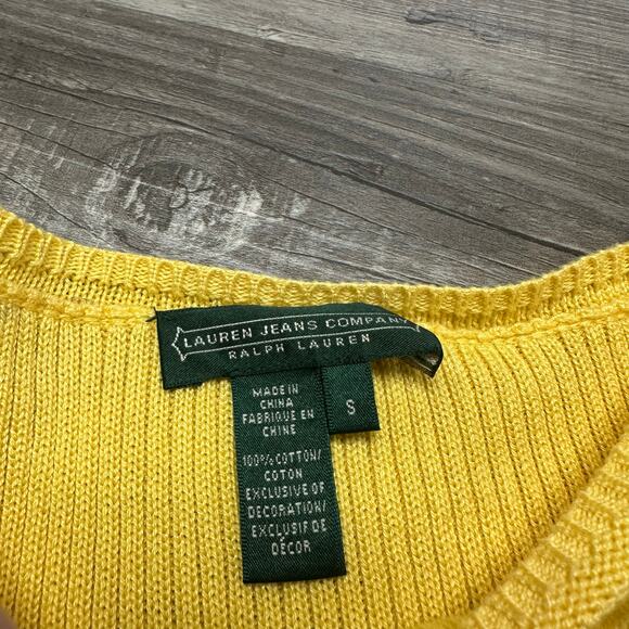 Ralph Lauren Jeans Yellow Black Striped Womens S Crest Patch Logo Ribbed Sweater - Picture 4 of 8